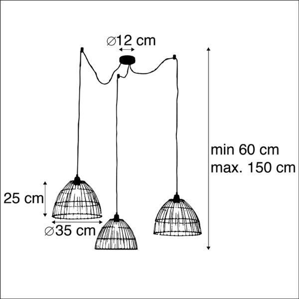 Landelijke hanglamp met 3 rotan kappen - Cava - Afbeelding 3