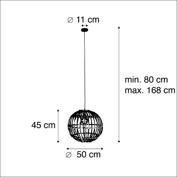 Landelijke hanglamp naturel bamboe - Cane Ball 50 - Afbeelding 3