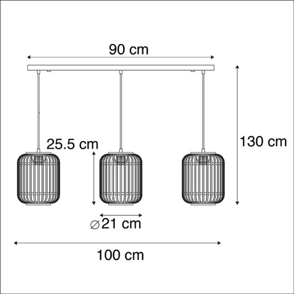 Landelijke hanglamp rotan 3-lichts - Manila - Afbeelding 3