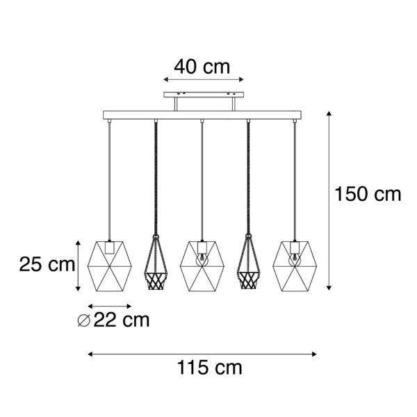 Landelijke hanglamp staal met hout 3-lichts - Sarah - Afbeelding 3