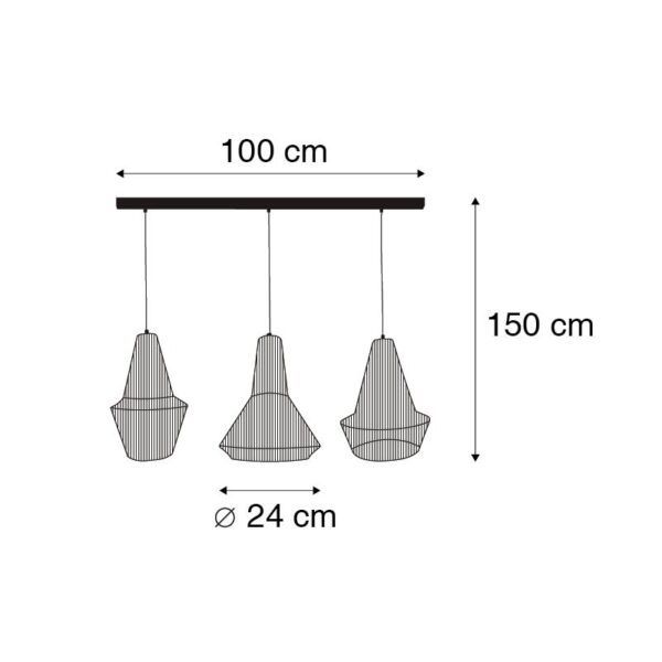 Landelijke hanglamp touw 3-lichts langwerpig - Jenthe - Afbeelding 3