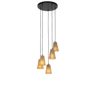 hanglampen Landelijke hanglamp touw Marrit TouwStaal Zwart Deze landelijke straalt direct warmte en gezelligheid door de verschillende kleine kapjes. De kapjes