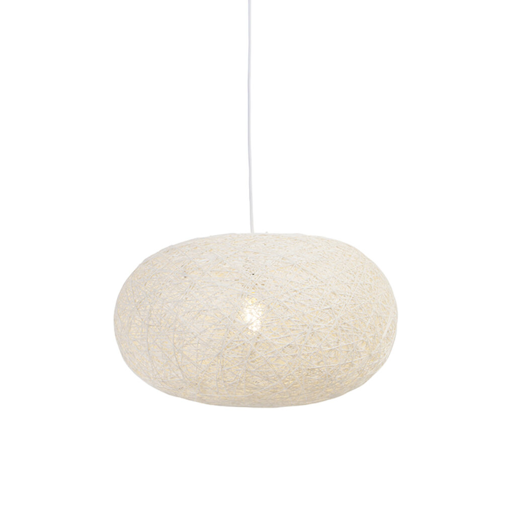 hanglampen Landelijke hanglamp wit 50 cm Corda Flat Papier Wit Voor een geweldig sfeerlicht in huis is deze lamp de beste De ovalen bol gemaakt van tot touw