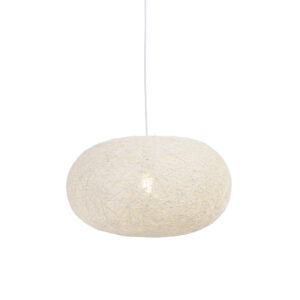 hanglampen Landelijke hanglamp wit 50 cm Corda Flat Papier Wit Voor een geweldig sfeerlicht in huis is deze lamp de beste De ovalen bol gemaakt van tot touw