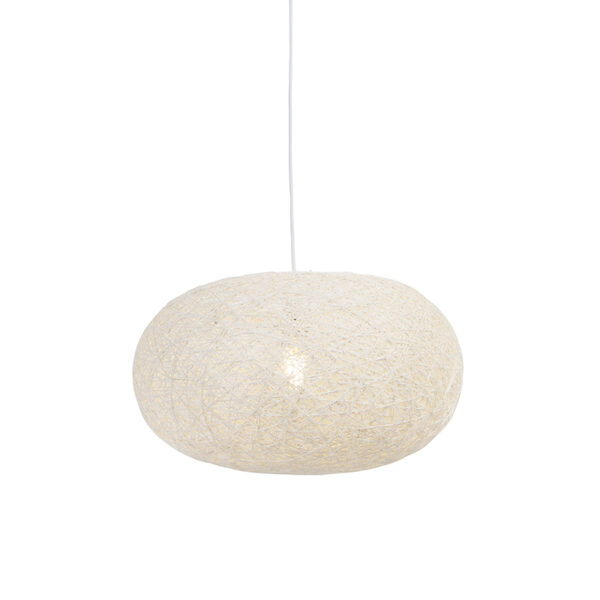 hanglampen Landelijke hanglamp wit 50 cm Corda Flat Papier Wit Voor een geweldig sfeerlicht in huis is deze lamp de beste De ovalen bol gemaakt van tot touw