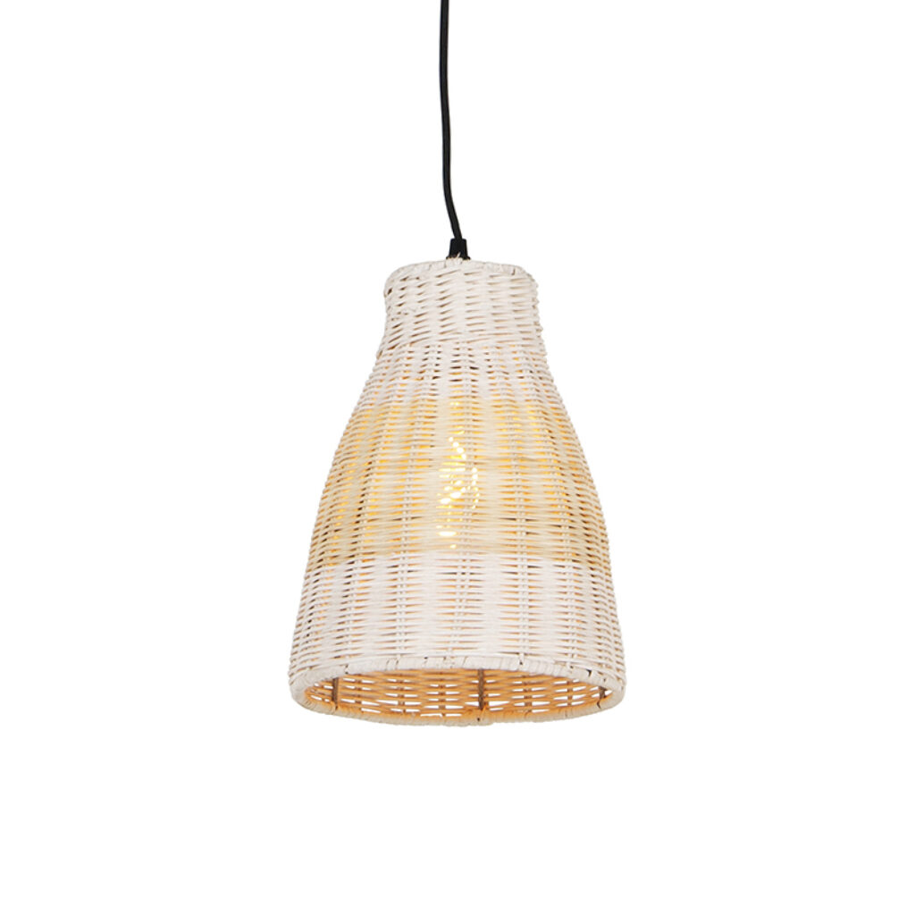 hanglampen Landelijke hanglamp wit met rotan 20 cm Burn Rattan RotanStaal Wit Breng de landelijke sfeer in huis Deze heeft een diameter van 195 en is