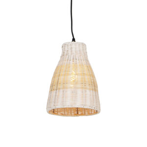 hanglampen Landelijke hanglamp wit met rotan 20 cm Burn Rattan RotanStaal Wit Breng de landelijke sfeer in huis Deze heeft een diameter van 195 en is