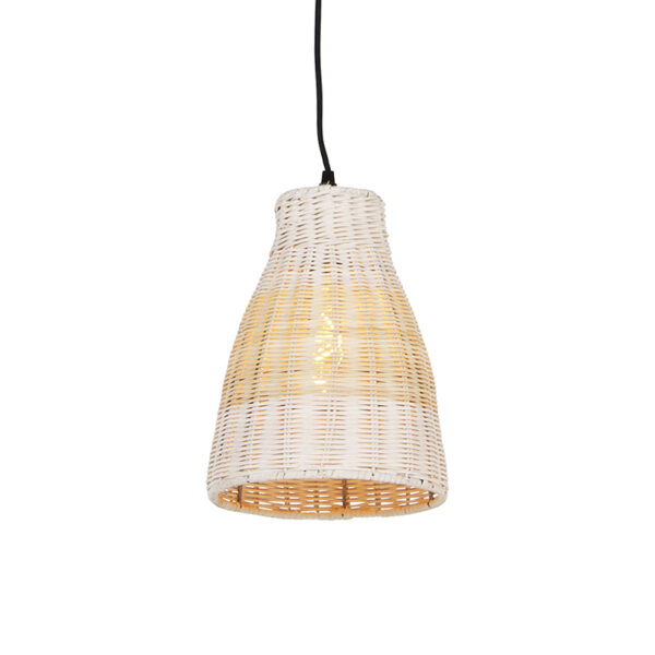 hanglampen Landelijke hanglamp wit met rotan 20 cm Burn Rattan RotanStaal Wit Breng de landelijke sfeer in huis Deze heeft een diameter van 195 en is