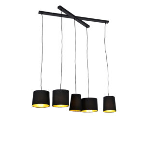 hanglampen Landelijke hanglamp zwart Hermina StaalStof Zwart Zoek je een sfeervolle toevoeging aan Ga dan voor met zwarte kappen gouden binnenkant. Deze