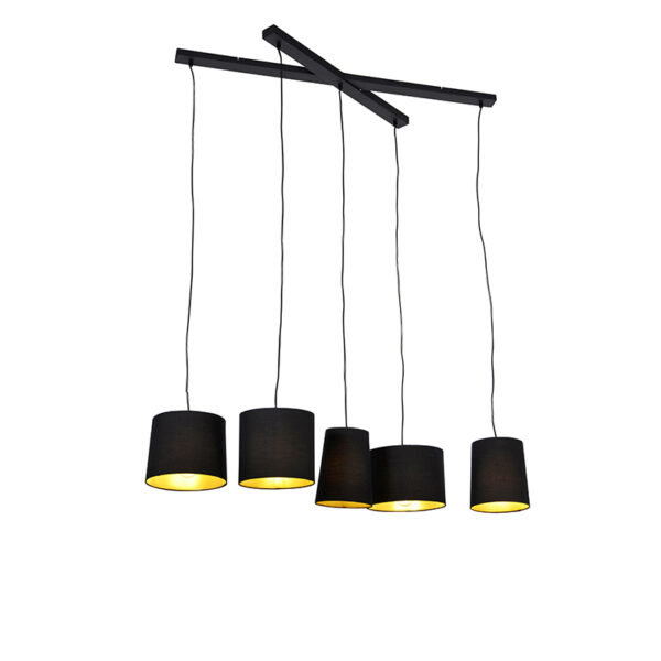hanglampen Landelijke hanglamp zwart Hermina StaalStof Zwart Zoek je een sfeervolle toevoeging aan Ga dan voor met zwarte kappen gouden binnenkant. Deze