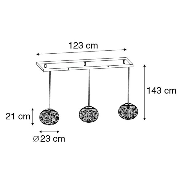 Landelijke hanglamp zwart langwerpig 3-lichts - Canna - Afbeelding 3