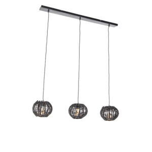 hanglampen Landelijke hanglamp zwart langwerpig Canna BamboeStaal Zwart Een landelijke lamp met een stoer tintje vooral dankzij de zwarte kleur. Met 3