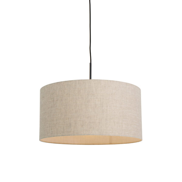 hanglampen Landelijke hanglamp zwart met beige kap 50 cm Combi 1 MetaalStof Beige Een landelijke eyecatcher in huis deze 1. De combinatie van de en zwarte zorgt