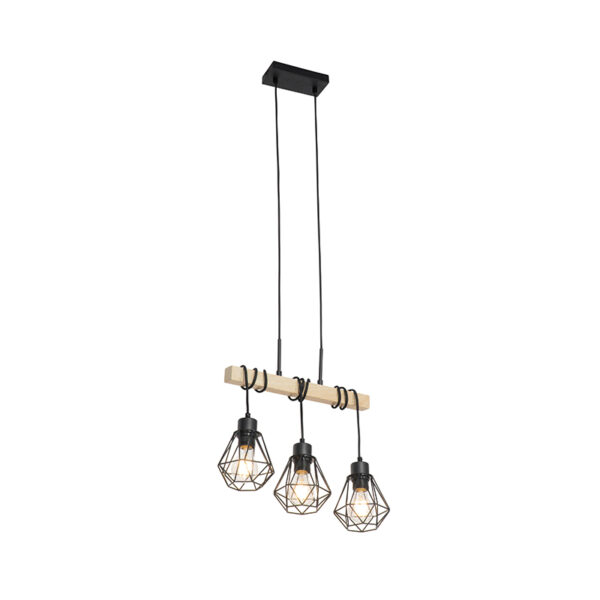 hanglampen Landelijke hanglamp zwart met hout Chon StaalHout Zwart Hanglamp voelt zich helemaal thuis in een landelijk interieur. Bedenk eens hoe mooi deze