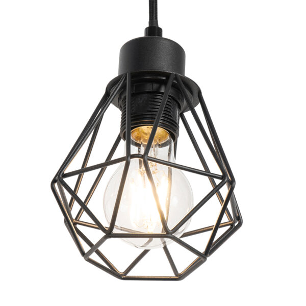Landelijke hanglamp zwart met hout 6-lichts - Chon - Afbeelding 2