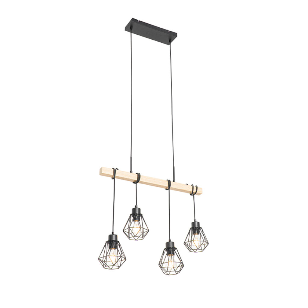 hanglampen Landelijke hanglamp zwart met hout Chon Staal Zwart Hanglamp voelt zich helemaal thuis in een landelijk interieur. Bedenk eens hoe mooi deze boven de