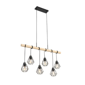 hanglampen Landelijke hanglamp zwart met hout Chon Staal Zwart Hanglamp voelt zich helemaal thuis in een landelijk interieur. Bedenk eens hoe mooi deze boven de