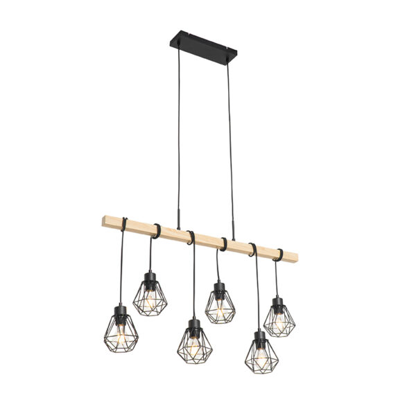 hanglampen Landelijke hanglamp zwart met hout Chon Staal Zwart Hanglamp voelt zich helemaal thuis in een landelijk interieur. Bedenk eens hoe mooi deze boven de