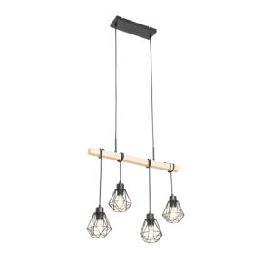hanglampen Landelijke hanglamp zwart met hout Chon Staal Zwart Hanglamp voelt zich helemaal thuis in een landelijk interieur. Bedenk eens hoe mooi deze boven de