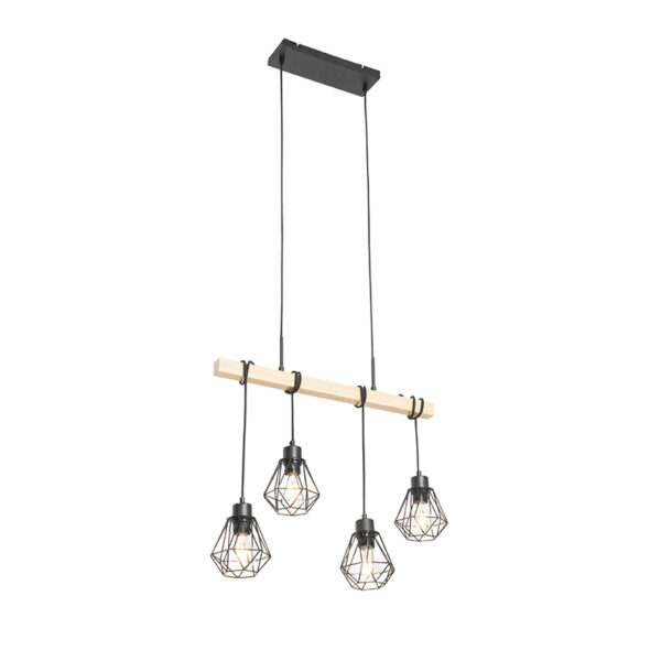 hanglampen Landelijke hanglamp zwart met hout Chon Staal Zwart Hanglamp voelt zich helemaal thuis in een landelijk interieur. Bedenk eens hoe mooi deze boven de