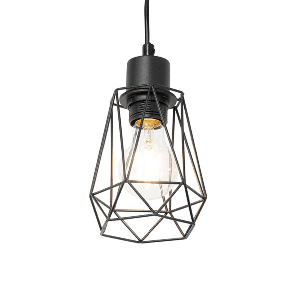 Landelijke hanglamp zwart met hout 5-lichts - Dami Frame - Afbeelding 2