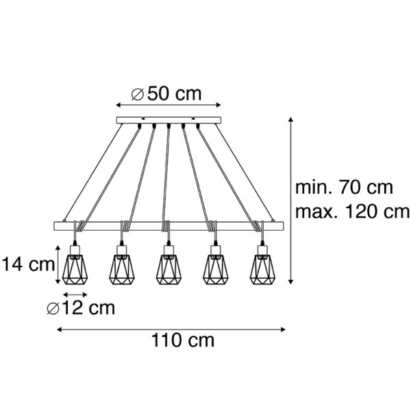 Landelijke hanglamp zwart met hout 5-lichts - Dami Frame - Afbeelding 3