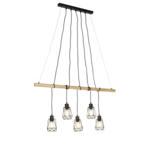hanglampen Landelijke hanglamp zwart met hout Dami Frame StaalHout Zwart Wauw kijk deze mooie Perfect voor in een landelijk interieur. is gemaakt van staal hout