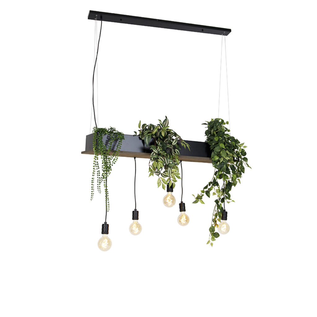 hanglampen Landelijke hanglamp zwart met hout Flair StaalHout Zwart Op zoek naar een echte Dan is deze robuuste landelijke misschien wel iets voor Deze 150 cm