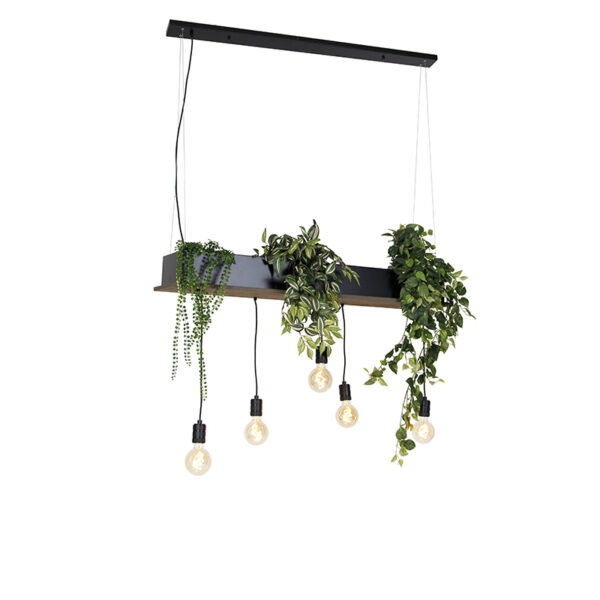 hanglampen Landelijke hanglamp zwart met hout Flair StaalHout Zwart Op zoek naar een echte Dan is deze robuuste landelijke misschien wel iets voor Deze 150 cm