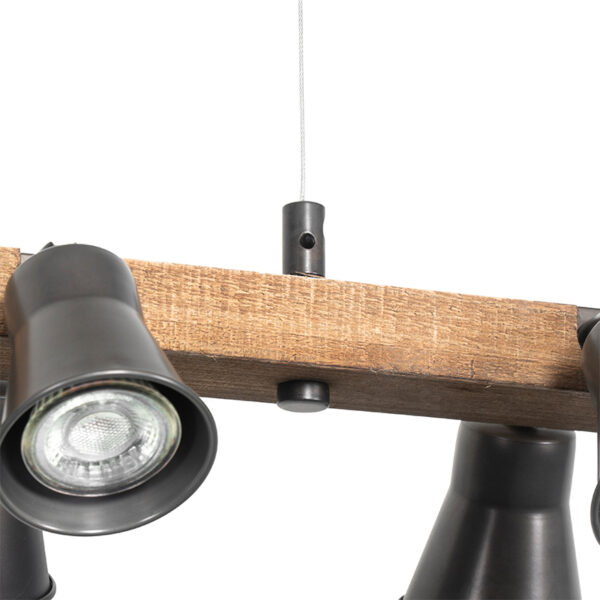 Landelijke hanglamp zwart met hout 8-lichts - Jelle - Afbeelding 2