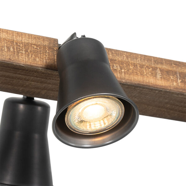 Landelijke hanglamp zwart met hout 6-lichts - Jelle - Afbeelding 2
