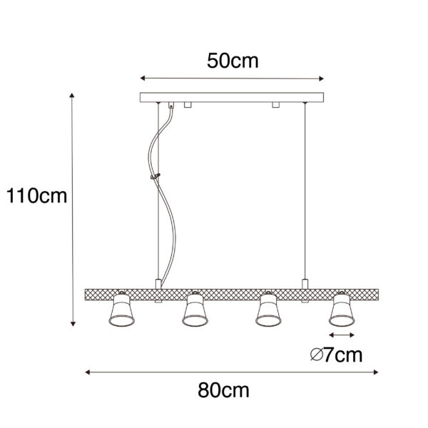 Landelijke hanglamp zwart met hout 8-lichts - Jelle - Afbeelding 3