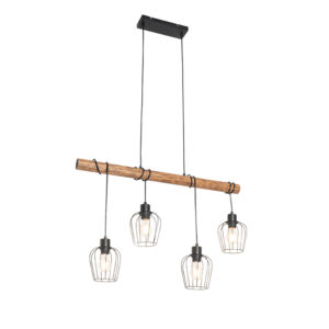 hanglampen Landelijke hanglamp zwart met hout Stronk StaalHout Zwart Geef jouw interieur een landelijke touch Stronk. Hij is gemaakt van staal het afgewerkt in