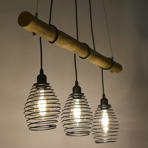 Landelijke hanglamp zwart met hout 3-lichts - Sverre - Afbeelding 2