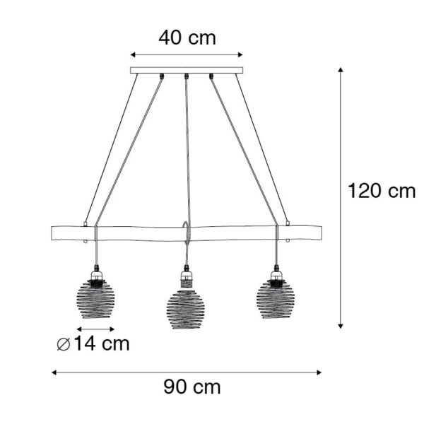 Landelijke hanglamp zwart met hout 3-lichts - Sverre - Afbeelding 3