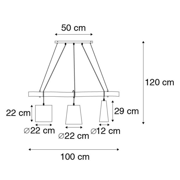 Landelijke hanglamp zwart met hout 3-lichts - Vinnie - Afbeelding 3