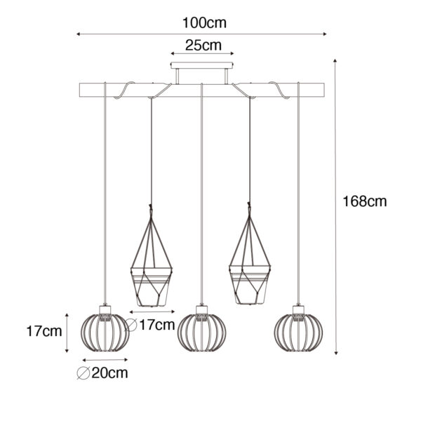 Landelijke hanglamp zwart met hout 3-lichts - Yura - Afbeelding 3