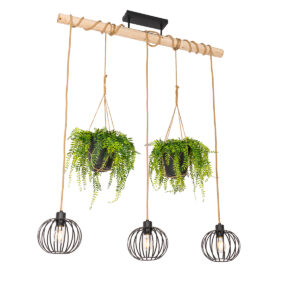 hanglampen Landelijke hanglamp zwart met hout Yura HoutStaalTouw Naturel Plant eruit lamp Zeker niet Yura. Deze geeft je de optie om te genieten van gezellig
