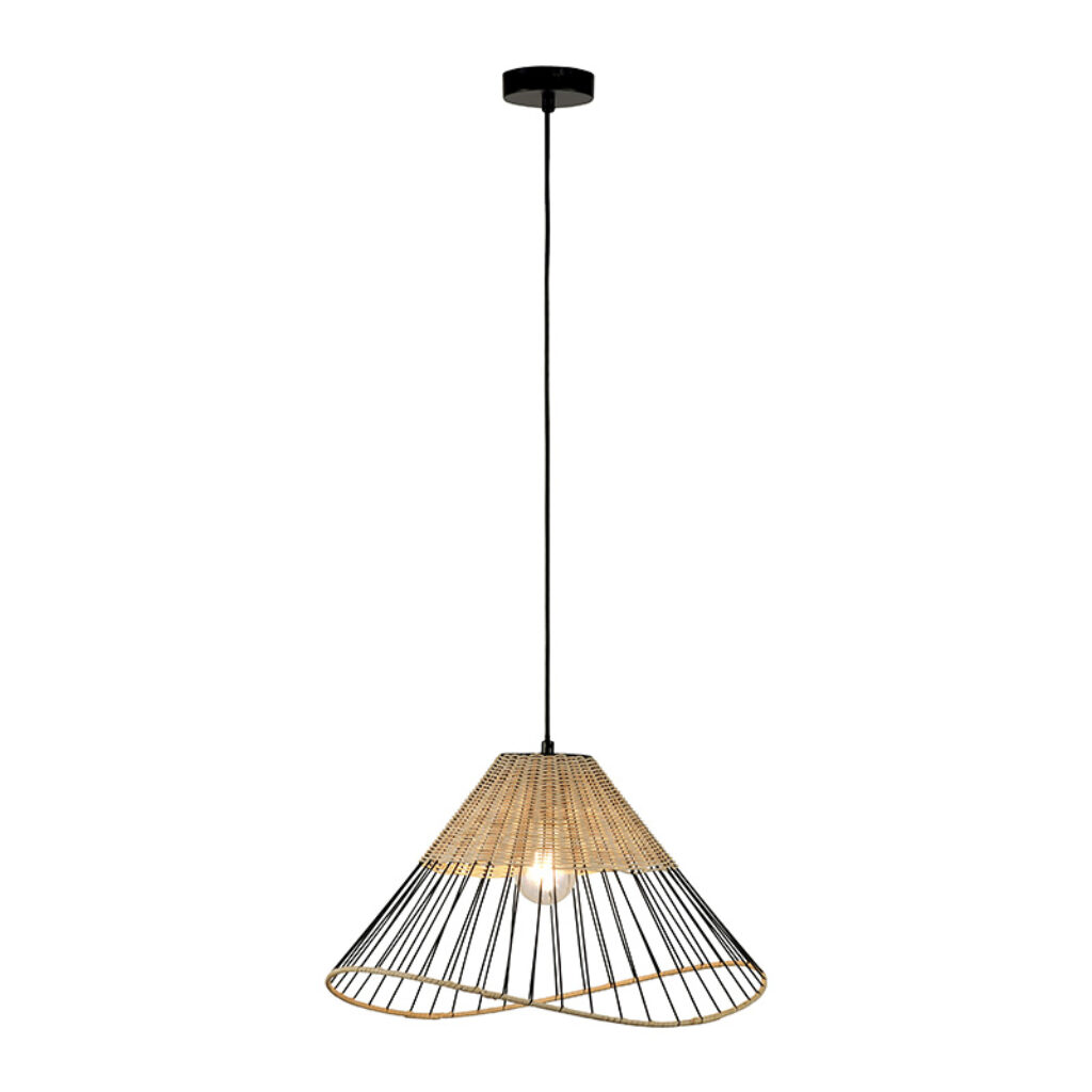 hanglampen Landelijke hanglamp zwart met riet Treccia RotanStaal Zwart Hanglamp brengt gezelligheid in Door de combinatie van staal rotan heeft lamp een