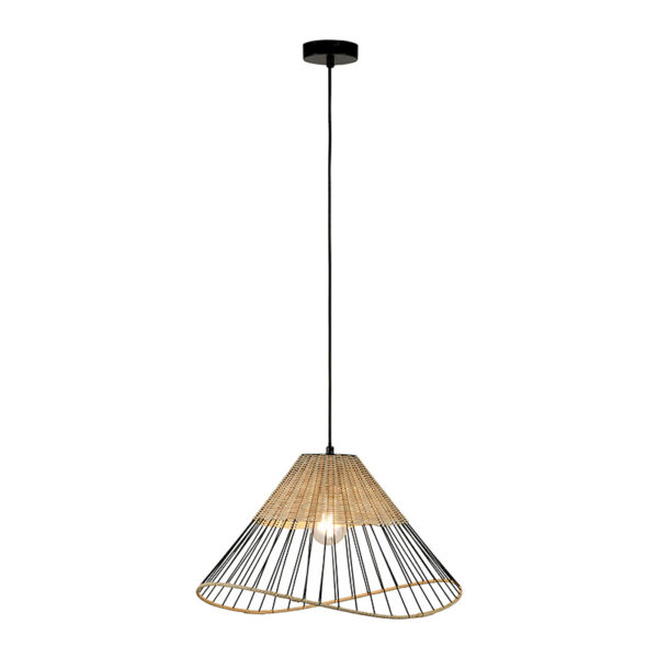 hanglampen Landelijke hanglamp zwart met riet Treccia RotanStaal Zwart Hanglamp brengt gezelligheid in Door de combinatie van staal rotan heeft lamp een