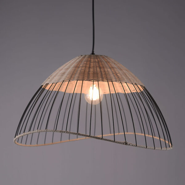 Landelijke hanglamp zwart met riet - Treccia Pua - Afbeelding 2