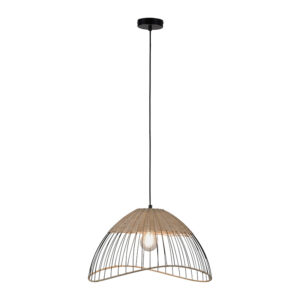 hanglampen Landelijke hanglamp zwart met riet Treccia Pua RotanStaal Naturel Hanglamp brengt gezelligheid in Door de combinatie van staal rotan heeft lamp een