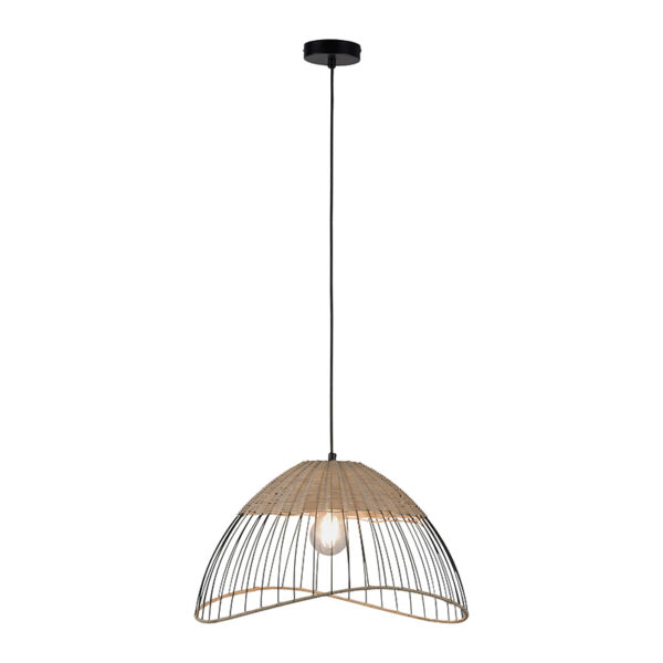 hanglampen Landelijke hanglamp zwart met riet Treccia Pua RotanStaal Naturel Hanglamp brengt gezelligheid in Door de combinatie van staal rotan heeft lamp een