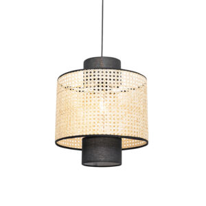 hanglampen Landelijke hanglamp zwart met rotan Kata RotanStaalStof Naturel is sfeervol en Een echte blikvanger ook het licht uit. Als je op zoek bent naar een