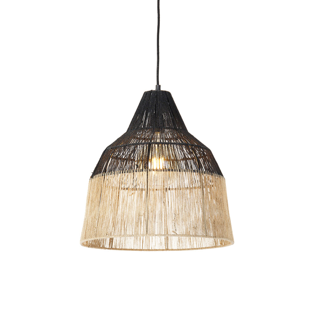 hanglampen Landelijke hanglamp zwart met touw 40 cm Jenthe TouwStaal Zwart straalt gezelligheid uit. Met zijn afwerking in beige en zwarte kleur geeft hij rust