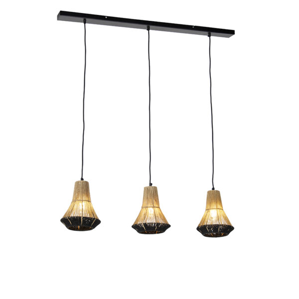 hanglampen Landelijke hanglamp zwart met touw 19 cm Jenthe TouwStaal Zwart Haal natuurlijke materialen in huis deze landelijke hanglamp. is gemaakt van staal en