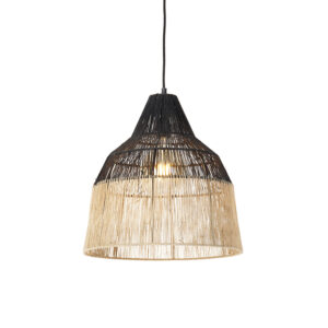 hanglampen Landelijke hanglamp zwart met touw 40 cm Jenthe TouwStaal Zwart straalt gezelligheid uit. Met zijn afwerking in beige en zwarte kleur geeft hij rust