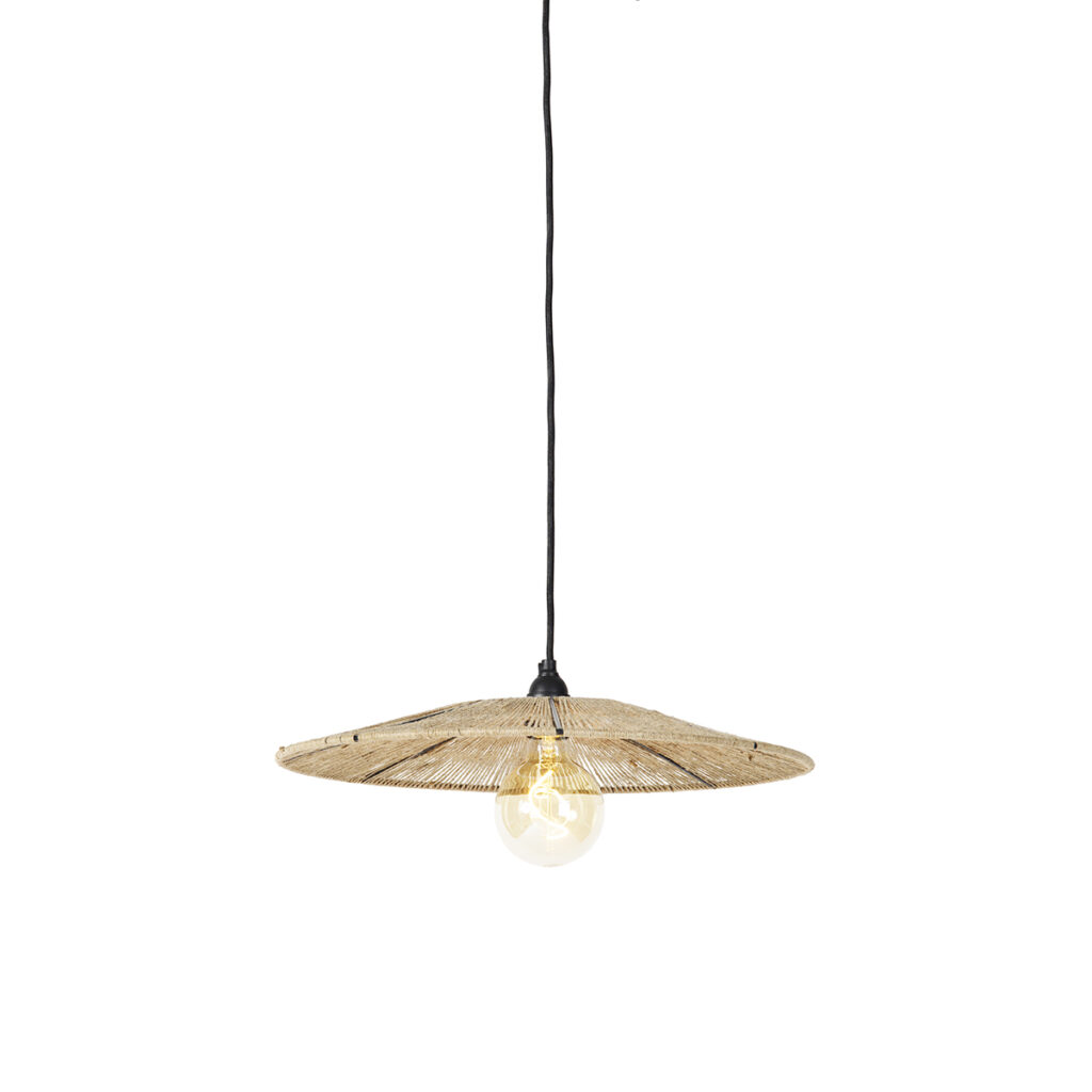 hanglampen Landelijke hanglamp zwart met touw Sacha TouwStaal Naturel Deze landelijke straalt direct warmte en gezelligheid De kap is afgewerkt in combinatie de