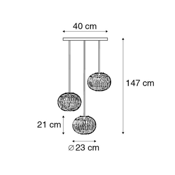 Landelijke hanglamp zwart rond 3-lichts - Canna - Afbeelding 3