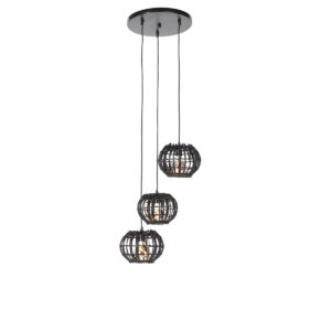 hanglampen Landelijke hanglamp zwart rond Canna BamboeStaal Zwart Een landelijke lamp met een stoer tintje vooral dankzij de zwarte kleur. Met 3 lichtpunten is